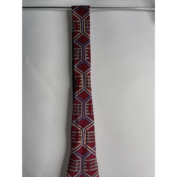 Trail Creek Mens Silk Geometric Regular Tie Necktie Multi-Color Red 58 inch - Picture 4 of 12